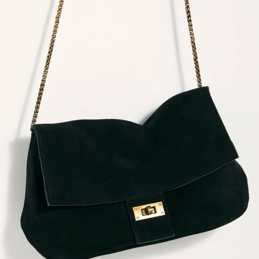 NWT Free People Slouchy Suede Chain Shoulder Bag Color: Black MSRP $58 - Picture 3 of 14